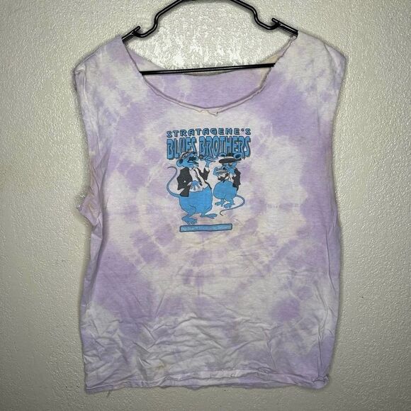 Vintage Tie Dye Single Stitch Bootleg Blues Brothers Cut Off Shirt Large - Picture 2 of 5